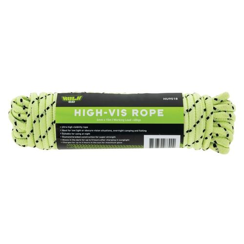 GLOW IN THE DARK ROPE (FLURO YELLOW) 6MM X 15M 