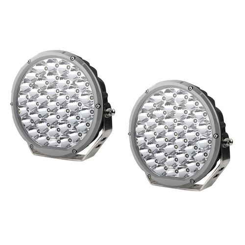 9" Round LED Driving Lights - Pair -  Silver Bezel